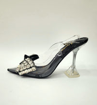 Zapato de Tacón Transparente con Moño de Brillos