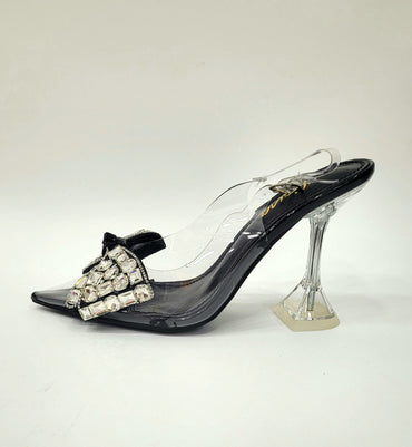 Zapato de Tacón Transparente con Moño de Brillos