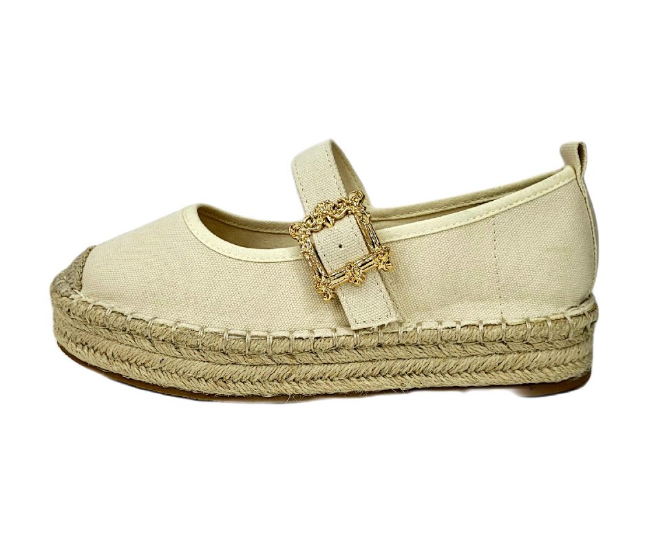 Zapatilla Tipo Mocasín de Lino con Suela Tipo Yute