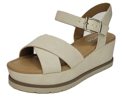 Zapatos Cintillo con Plataforma Beige con Linea Café