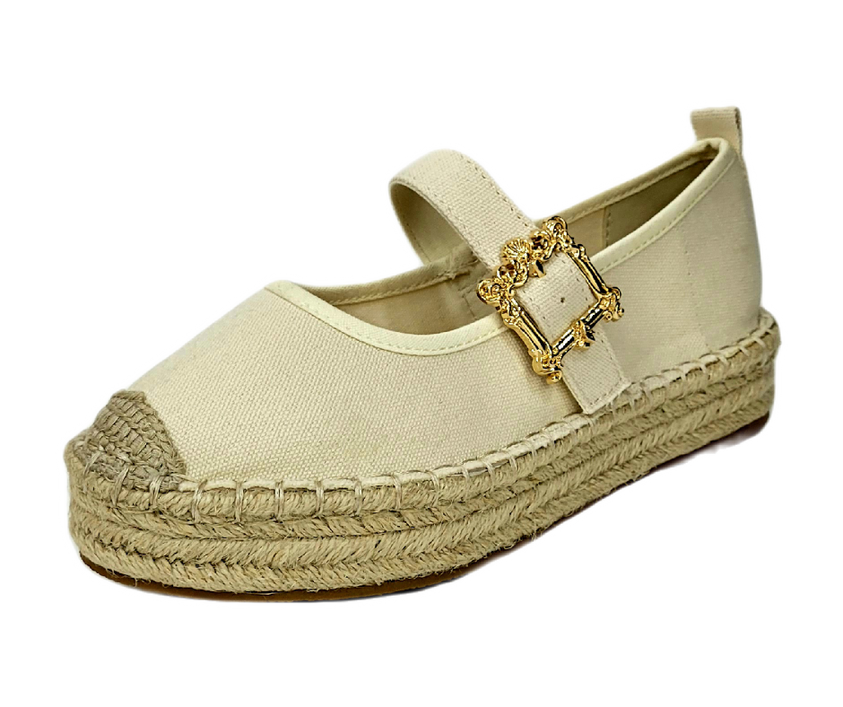Zapatilla Tipo Mocasín de Lino con Suela Tipo Yute