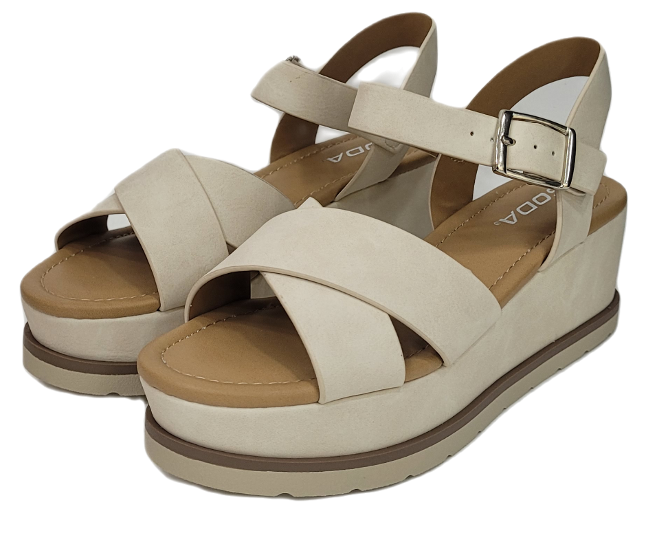 Zapatos Cintillo con Plataforma Beige con Linea Café