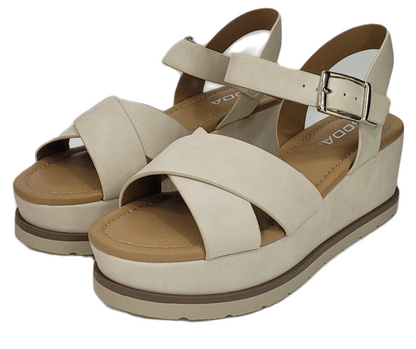 Zapatos Cintillo con Plataforma Beige con Linea Café