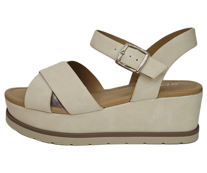 Zapatos Cintillo con Plataforma Beige con Linea Café