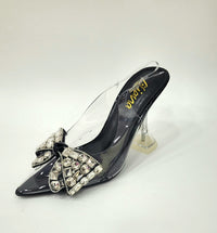 Zapato de Tacón Transparente con Moño de Brillos