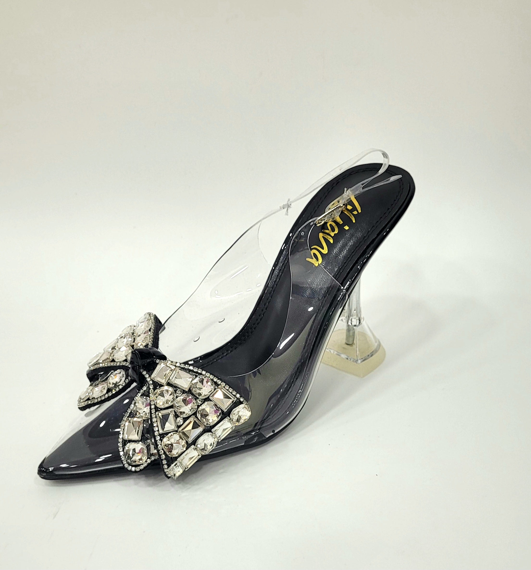 Zapato de Tacón Transparente con Moño de Brillos
